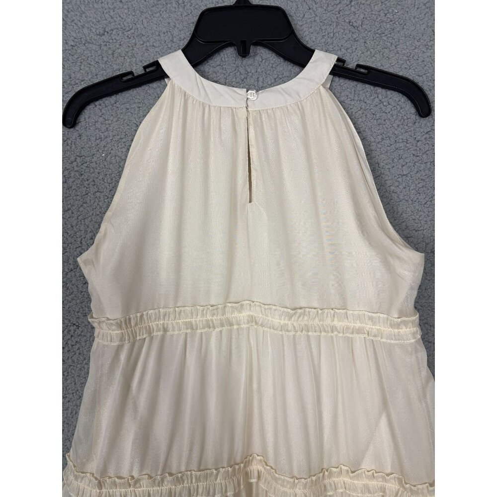 Girls Ivory Sleeveless Dress Halter Neck Off Shoulder Ruffled Hem Beige 12Y NWOT - Picture 4 of 6